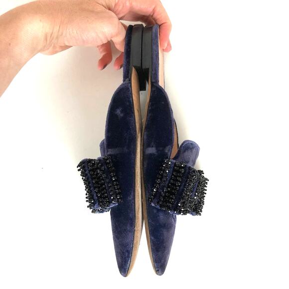 Alberta Ferretti velvet pointed flats slides embellished bow EU 37/ US 6.5 regal - Picture 6 of 9